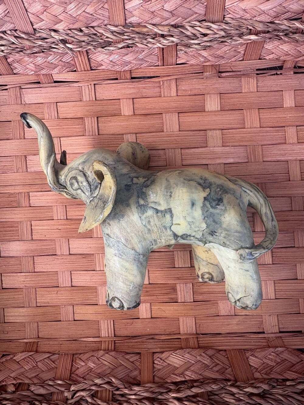 Vintage Handcrafted Crushed Oyster Shell Elephant Figurine Trunk Up Made in Phil